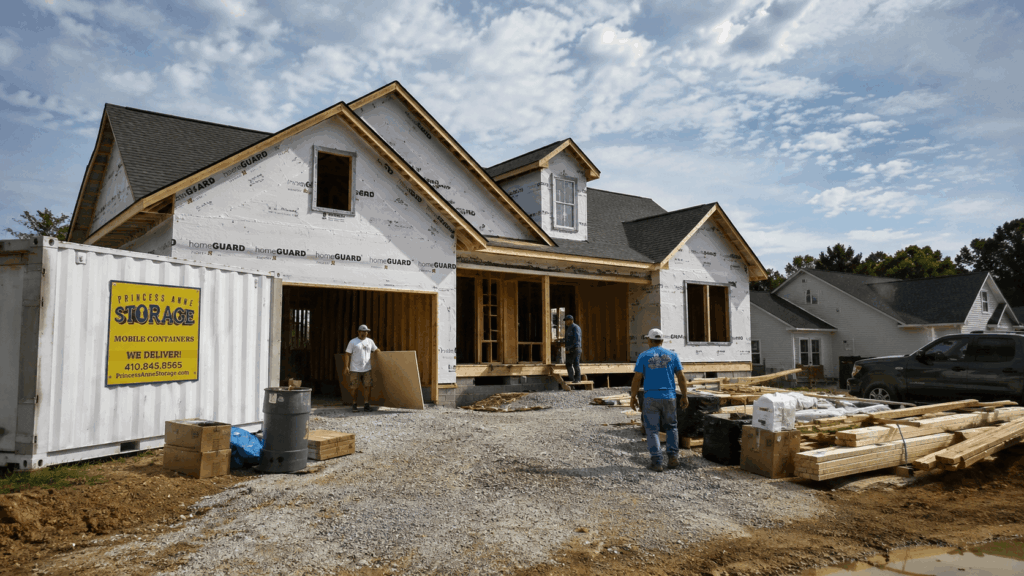 Mobile Self Storage Fruitland container at Eastern Shore new home construction site