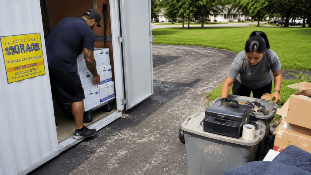 Commercial Storage Container Rental Pocomoke City holding office equipment during an Eastern Shore military move