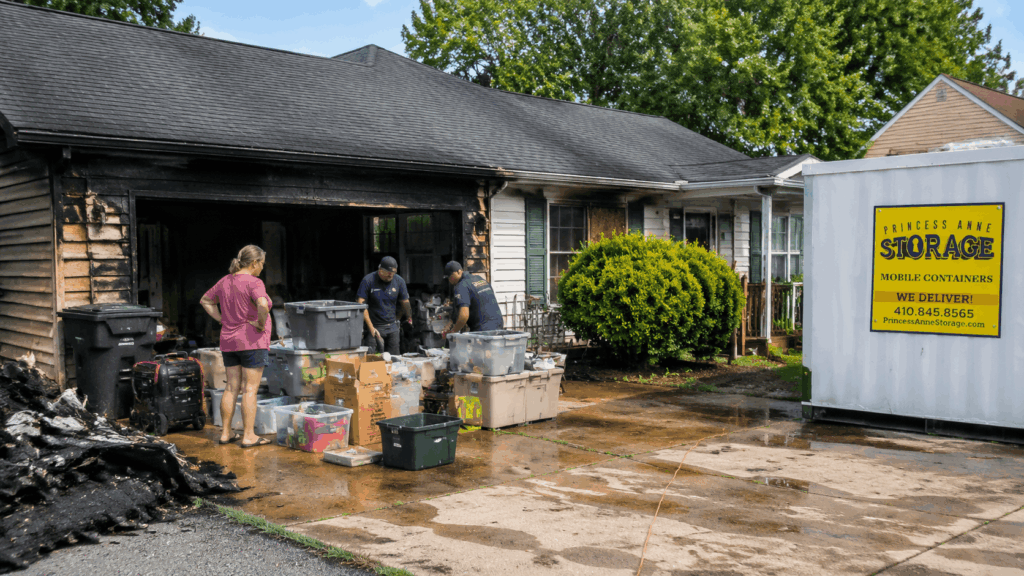 Mobile Storage Unit Rental Somerset County for fire restoration in Princess Anne MD