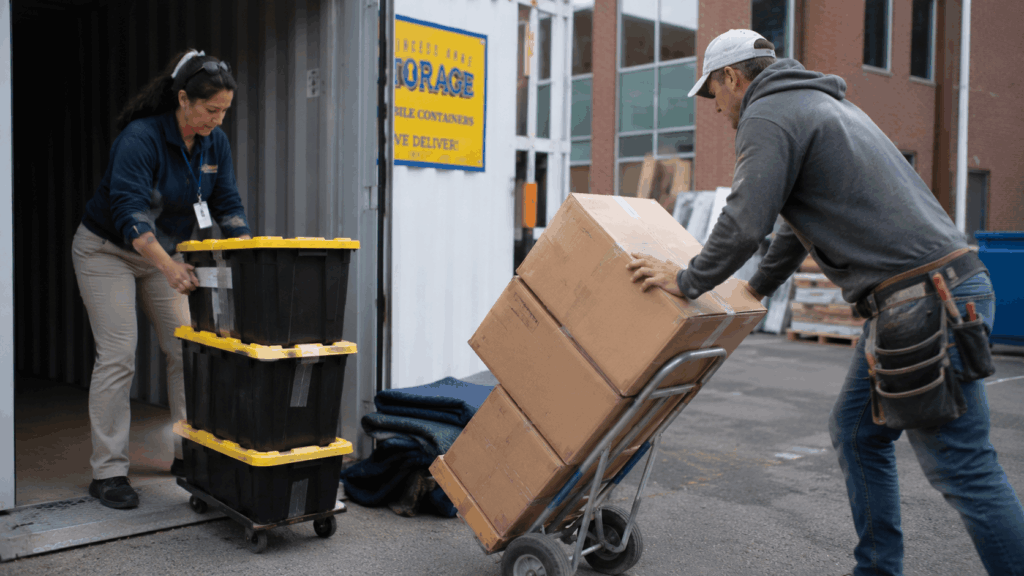 Rent A Storage Container Berlin with boxes and totes for Eastern Shore school renovations