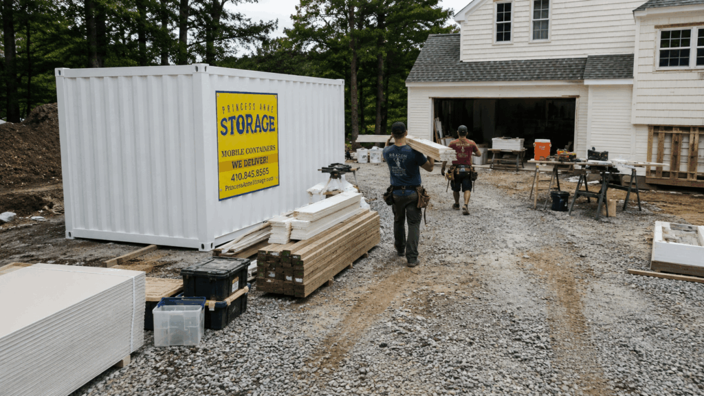 Portable Storage Units Dorchester County holding construction materials on an Eastern Shore job site