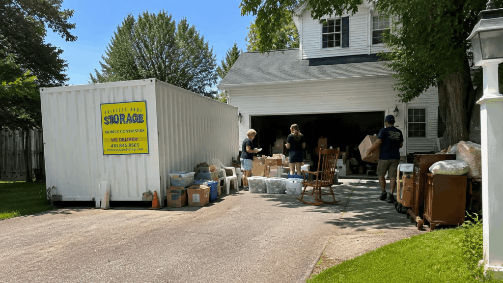 Portable Storage Units Salisbury at a home property cleanout on the Eastern Shore inline_image Image 2 — Inline / Supporting Alt: Portable Storage Units Salisbury with boxes during a Princess Anne MD property cleanout