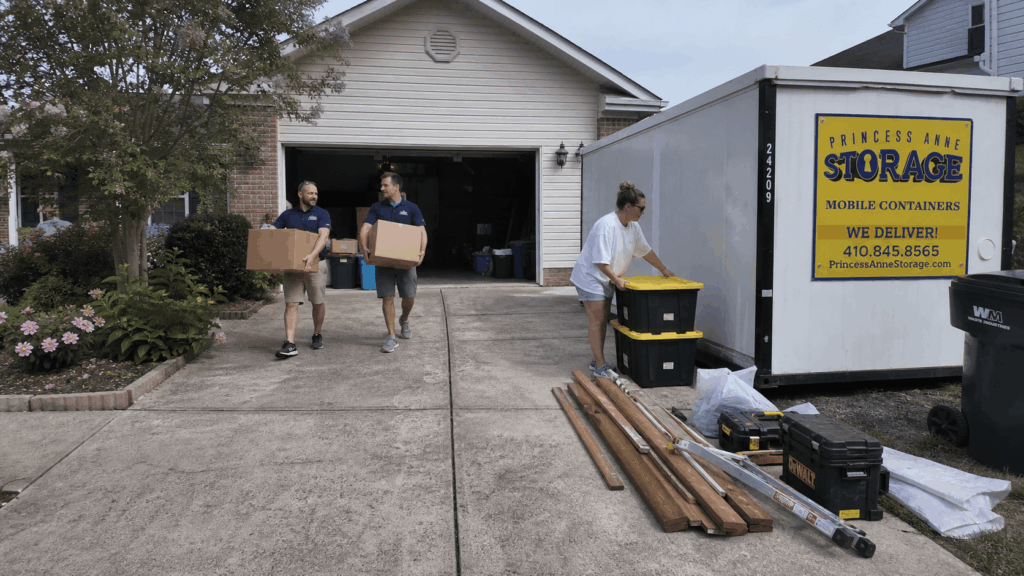 Storage Container Delivery Berlin at an Eastern Shore home renovation driveway
