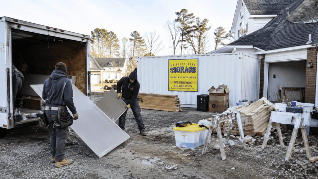 Portable Storage Units Pittsville for construction materials on an Eastern Shore jobsite