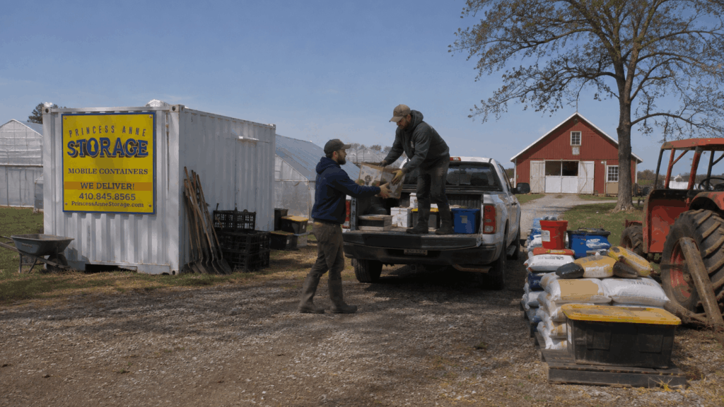Commercial Mobile Storage Containers Cambridge on an Eastern Shore farm during harvest prep