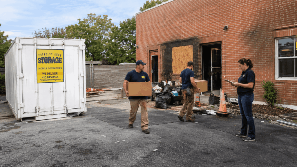 Portable Commercial Storage Containers Dorchester County at an Eastern Shore fire restoration job