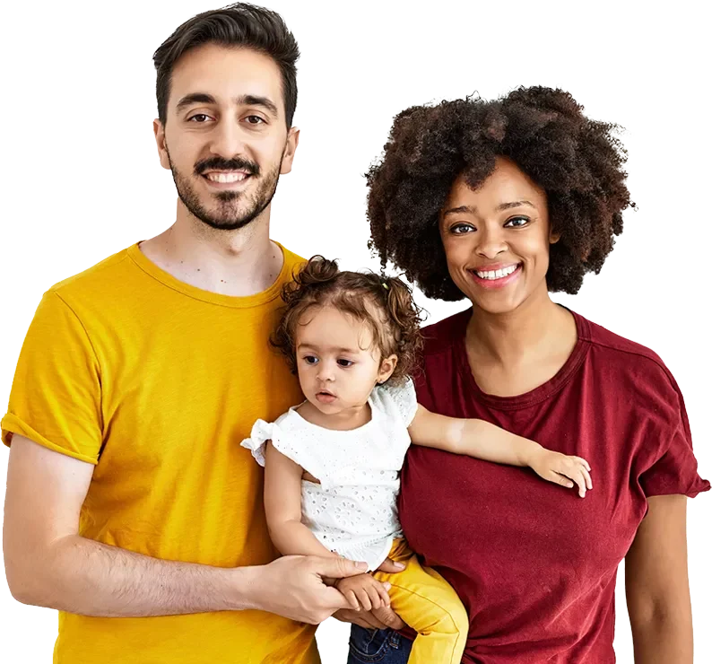 family of three smiling