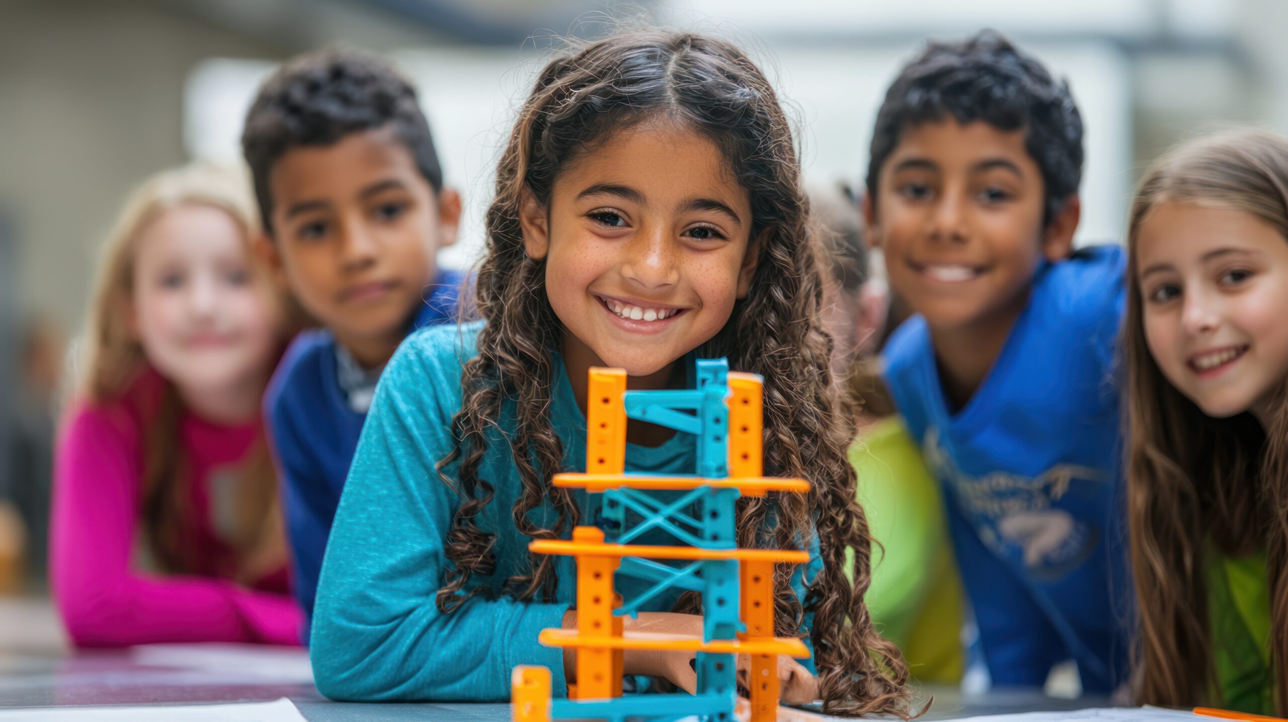 A group of kids participating in a Junior Achievement program