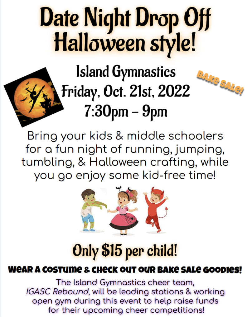 Island Gymnastics Datet night drop off halloween style