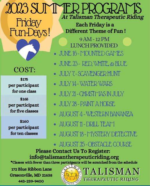 2023 Summer Programs Talisman Therapeutic Riding