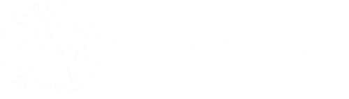 the resort palms logo on a black background
