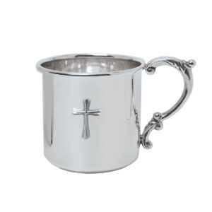 Sterling Scroll Handle Baby Cup with Cross
