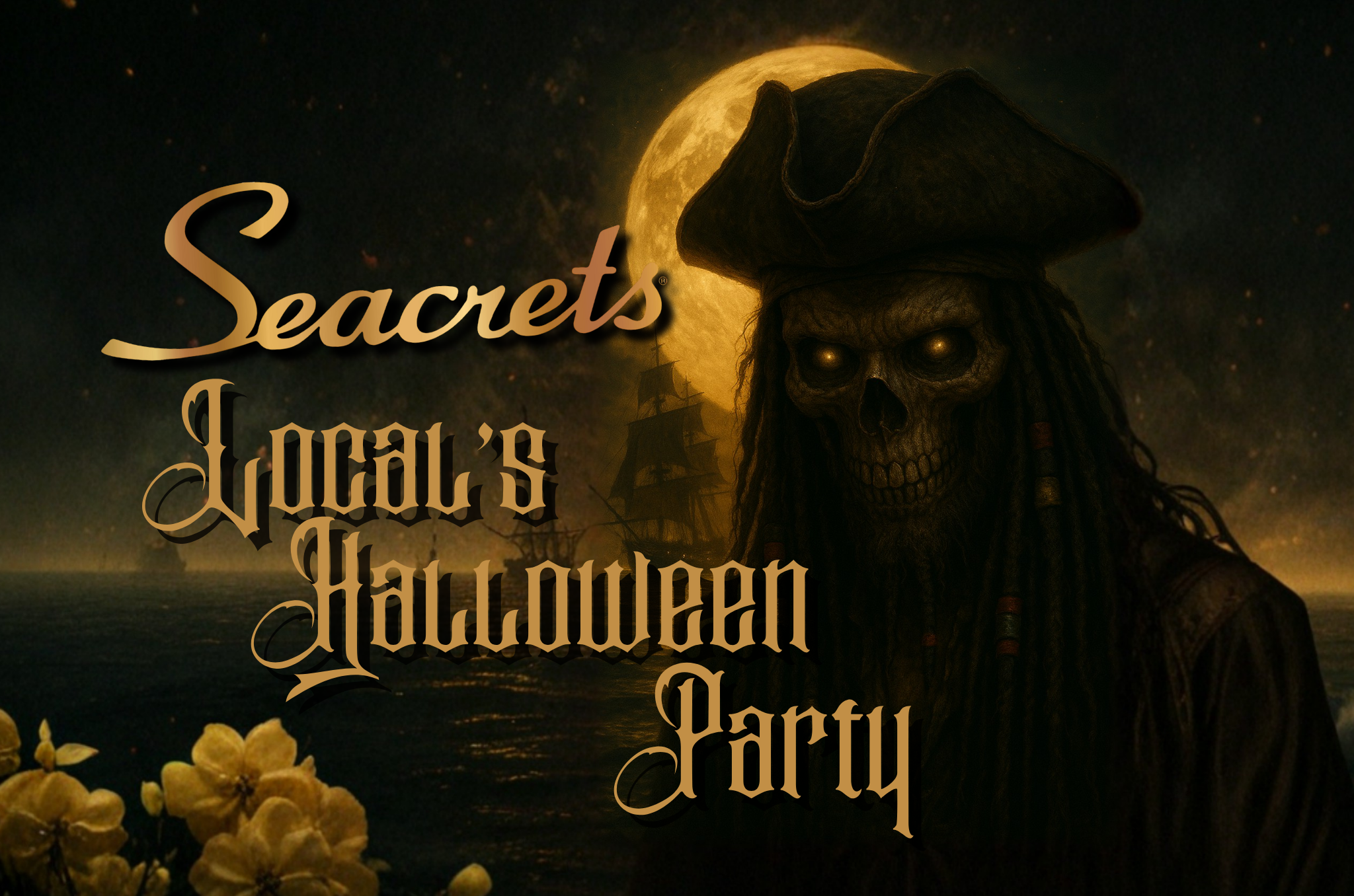 a poster for a halloween party with a pirate