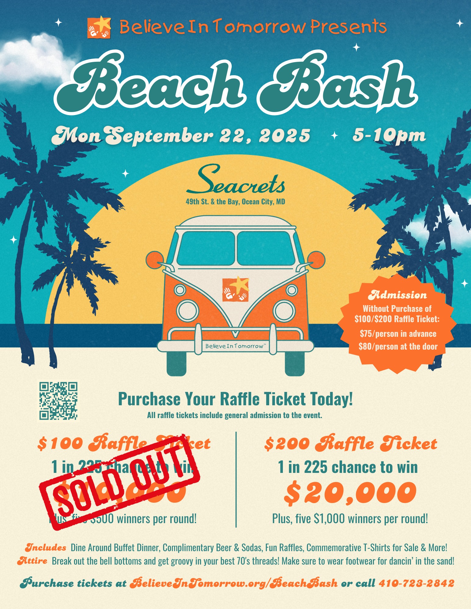 a flyer for a beach bash with a vw bus