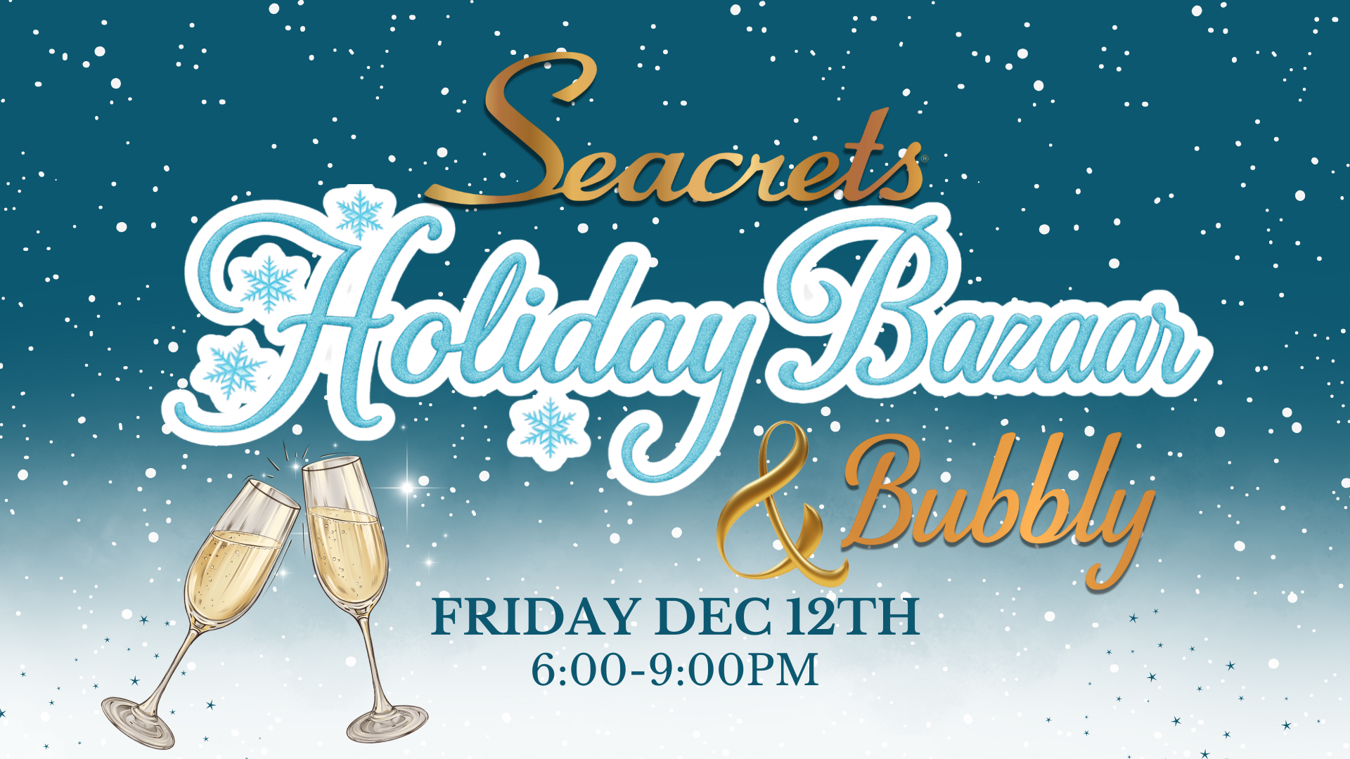 a flyer for an event with two glasses of champagne