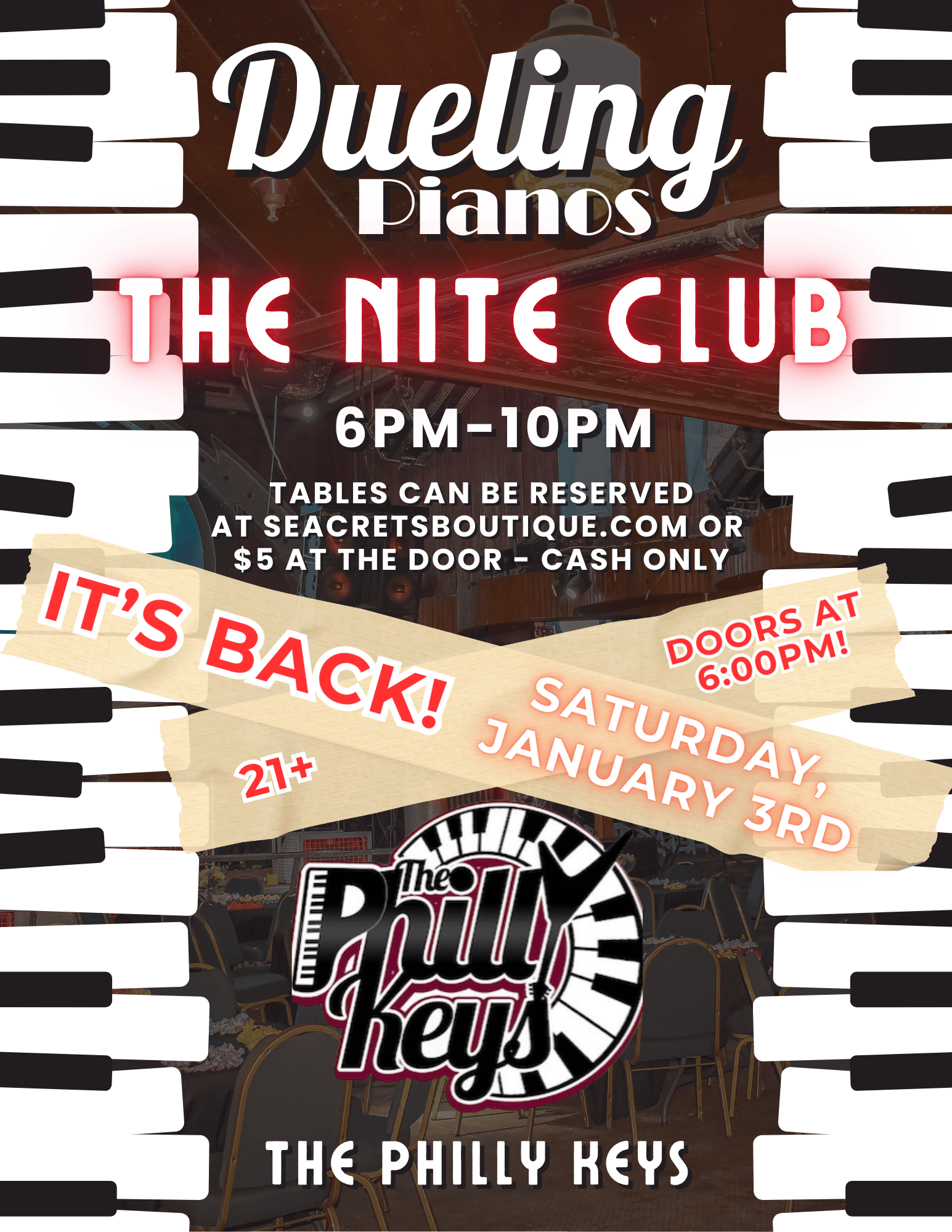 a poster for dueling pianos the nite club