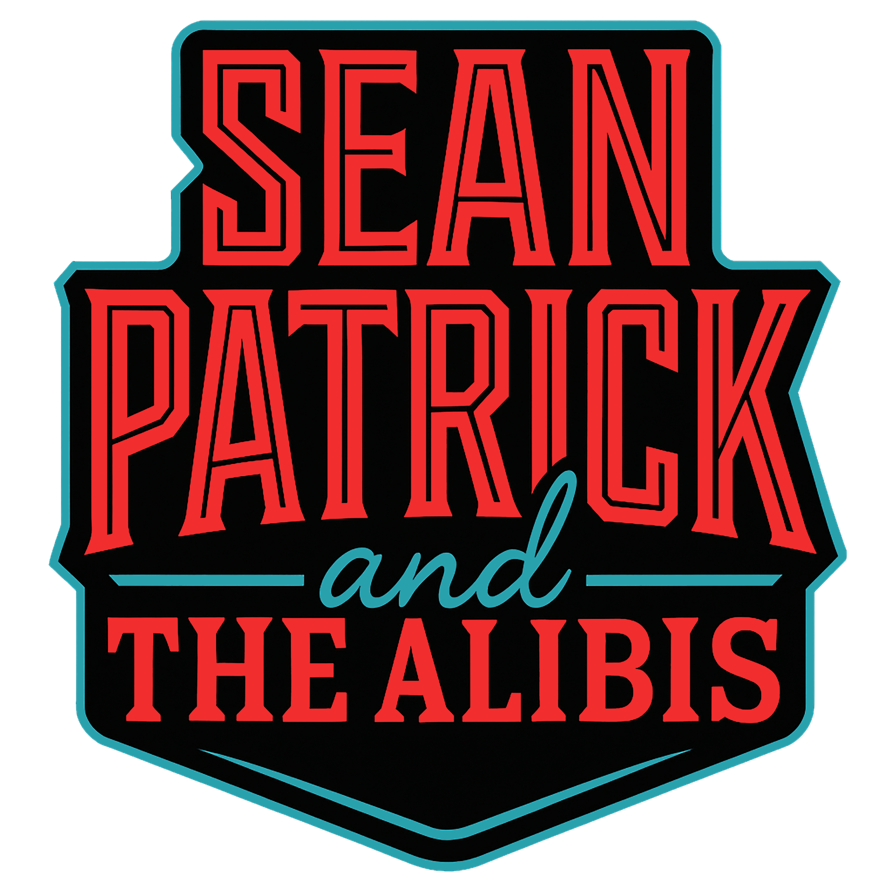 a black and red logo with the words san patrick and the alibis