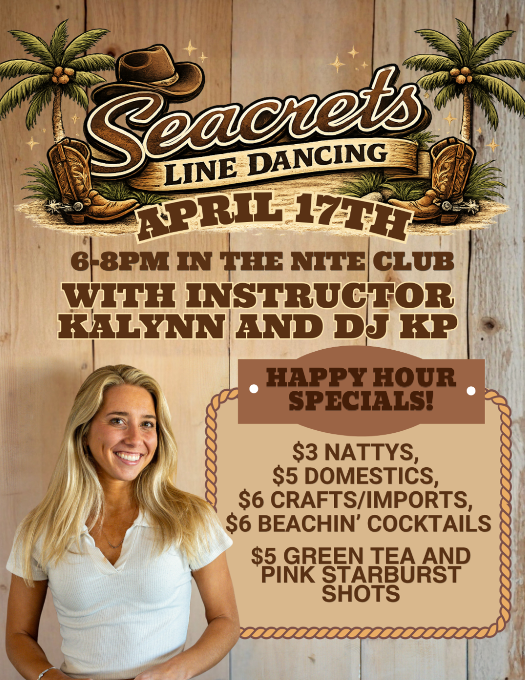 a woman standing in front of a wooden wall