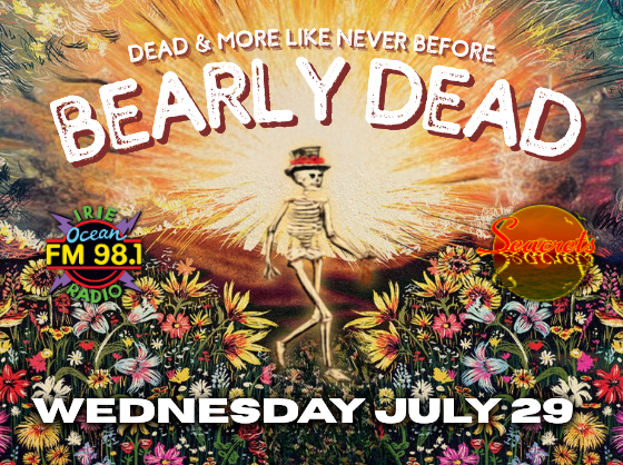 a poster with a skeleton in a field of flowers