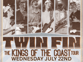 a concert poster for twin fin featuring the kings of the coast tour