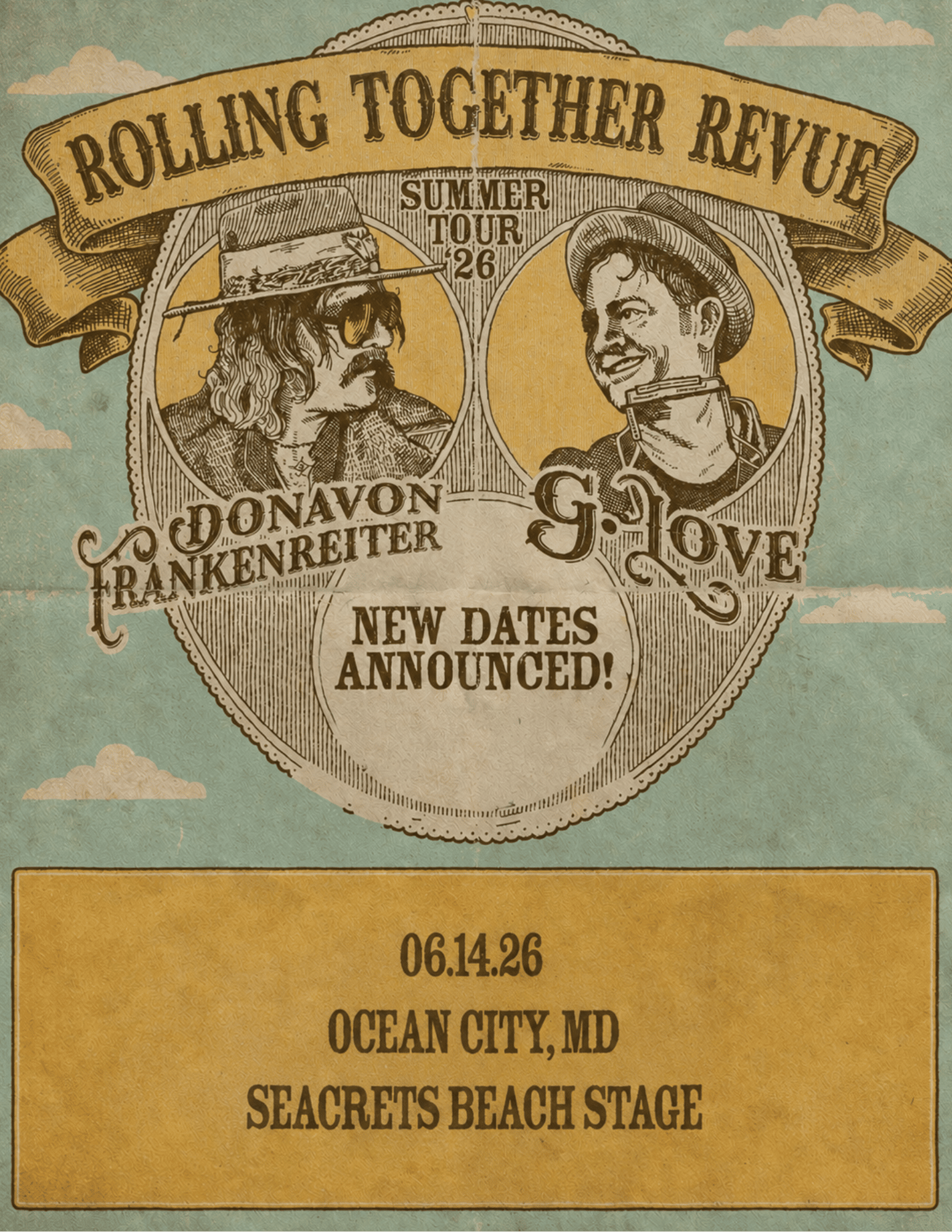 a flyer for the rolling together revival concert