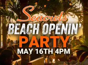 a poster for a beach openin'party