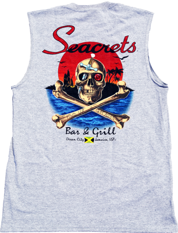 a tank top with a skull and cross bones on it