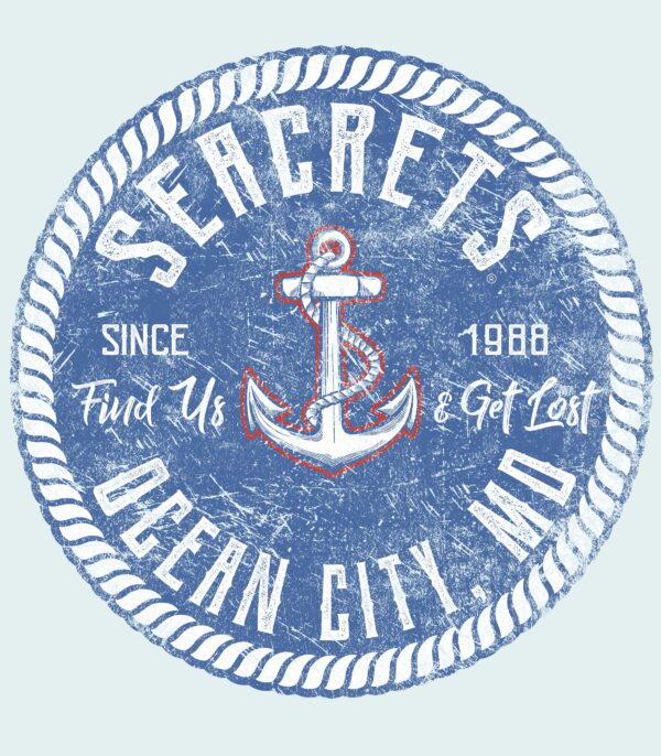a blue and white sign with an anchor on it