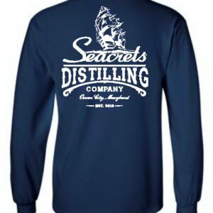 a navy long sleeved shirt with the words seaport distilling company on