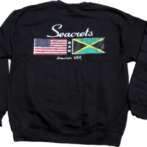 a black sweatshirt with a jamaica flag and the words secrets on it