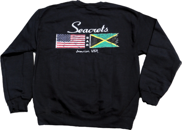 a black sweatshirt with a jamaica flag and the words secrets on it