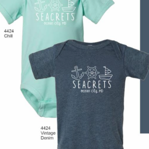 two baby onesuits with the names of each of them