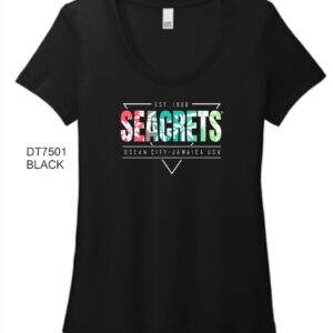 a women's black t - shirt with the words seabrets on it