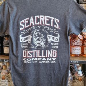 a t - shirt that says seacrets distilling on it