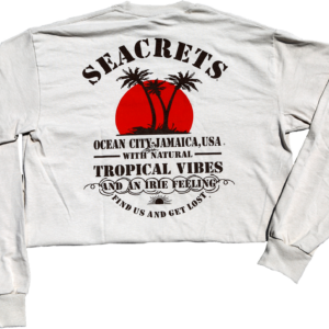 a white jacket with a palm tree on it
