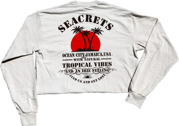 a white jacket with a palm tree on it