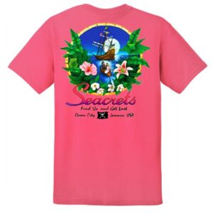a pink shirt with a picture of a pirate on it