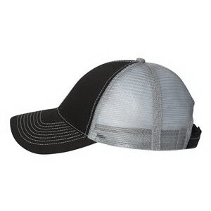 a black and white hat on a white background