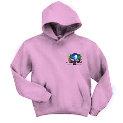 a pink hoodie with a logo on it