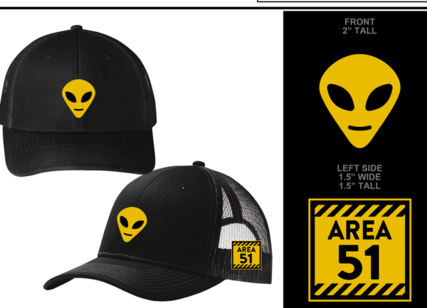 a black hat with a yellow alien head on it