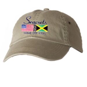 a tan hat with a flag on it