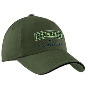 a green hat with the words sacrets on it