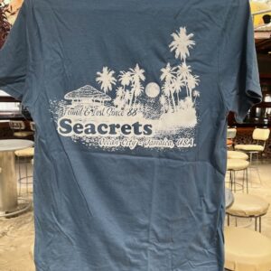 a blue shirt hanging on a rack in a store