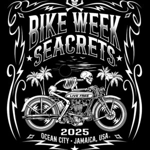 a motorcycle with a skeleton on the back of it