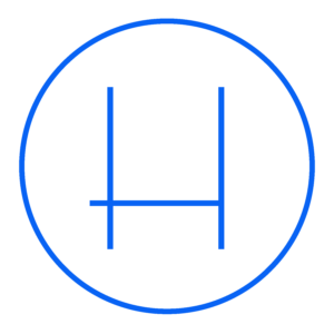 a blue circle with the letter h in it