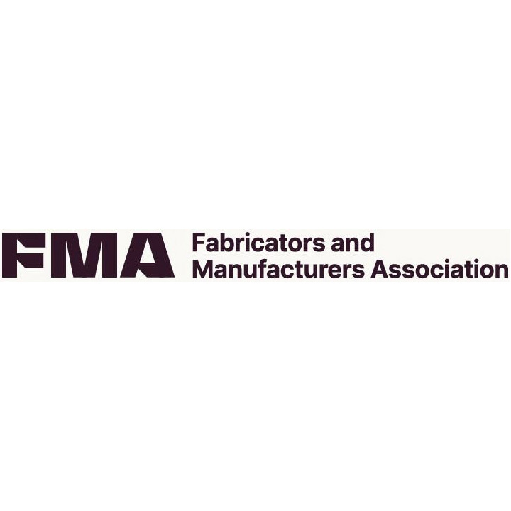 a white and black logo with the words fma