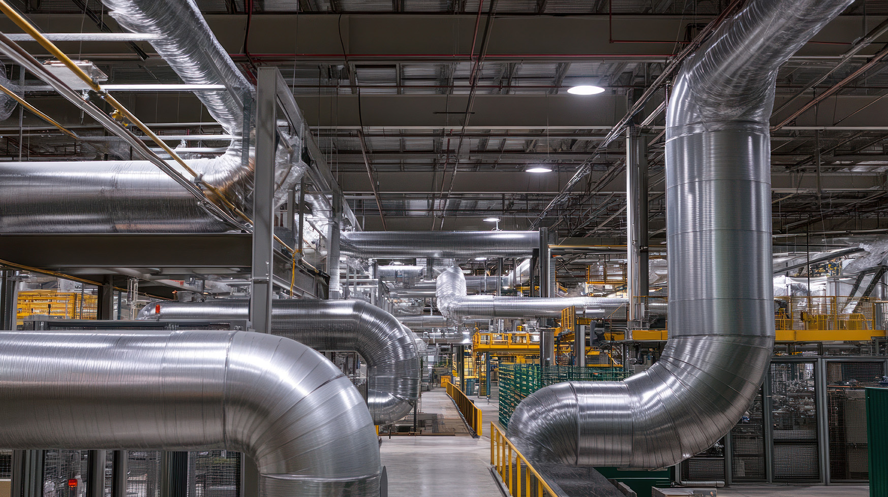 a large industrial building with a lot of pipes