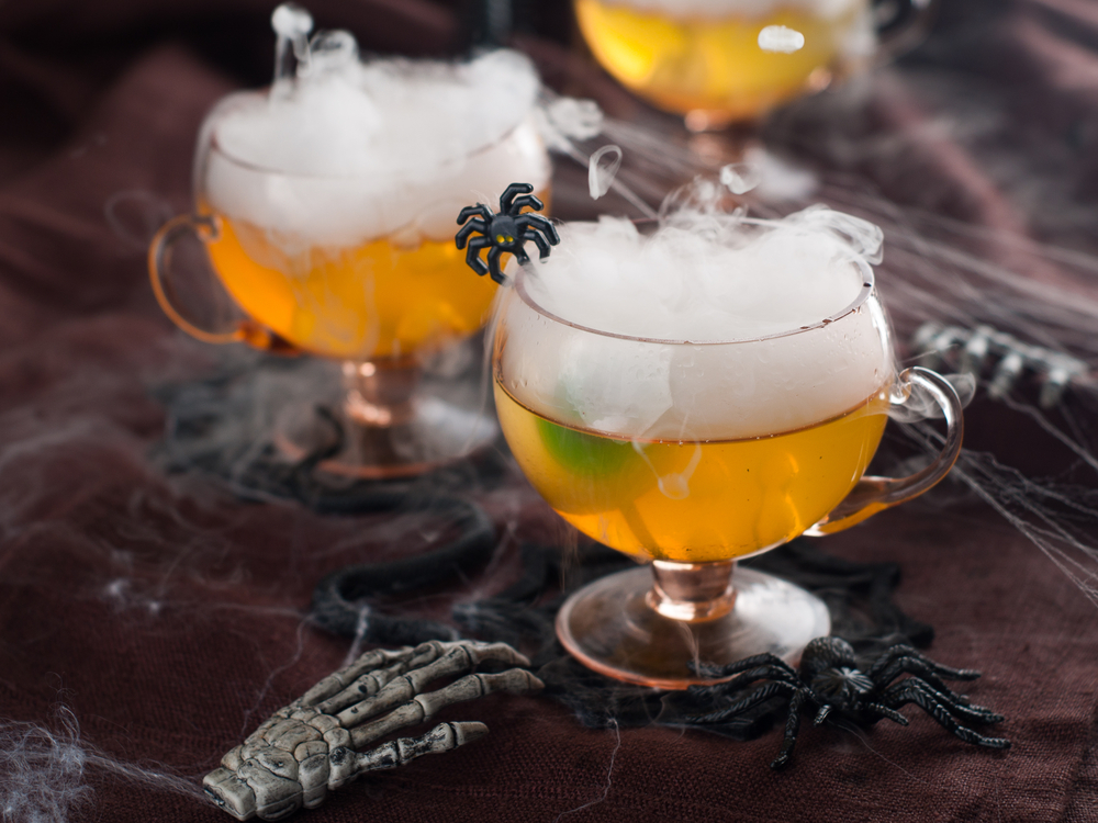 Yellow smoking beverage Spirits On Ice Halloween Cocktails Ice Ball