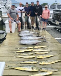 Picture of Mahi and Tuna on the Dock in front of Spring Mix II