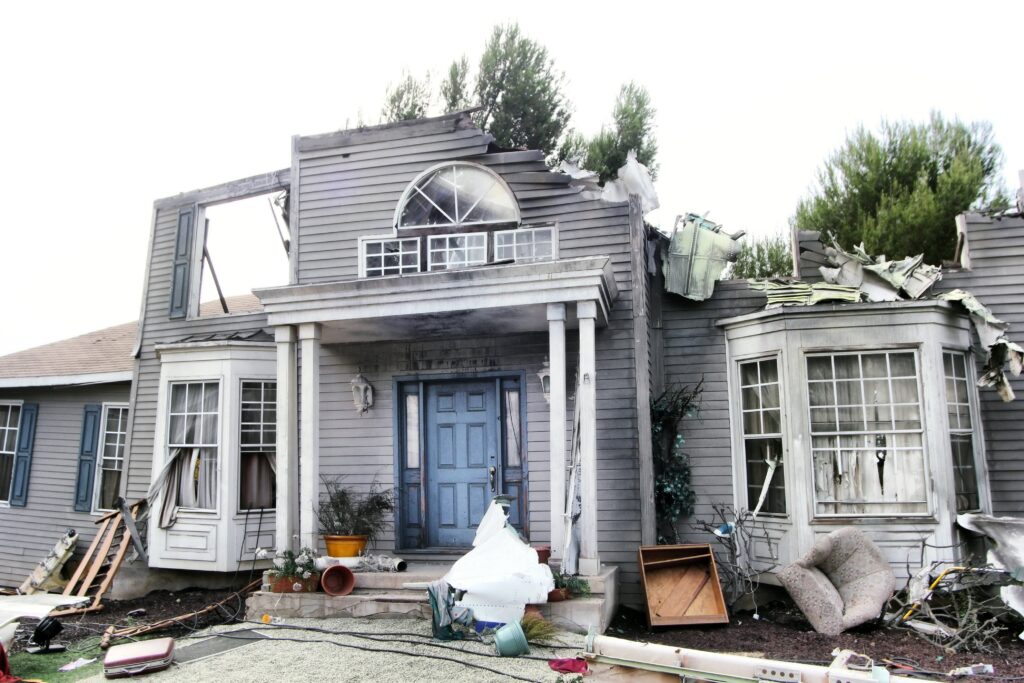 House damaged by disaster.